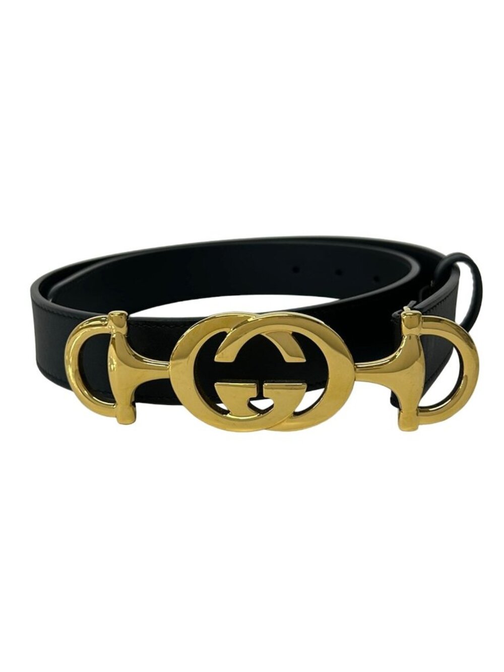 Gucci Belt 75.30 Black Gold Leather